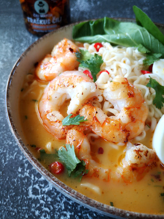 Greitas ramen su krevetėmis ir traškiu čili aliejumi