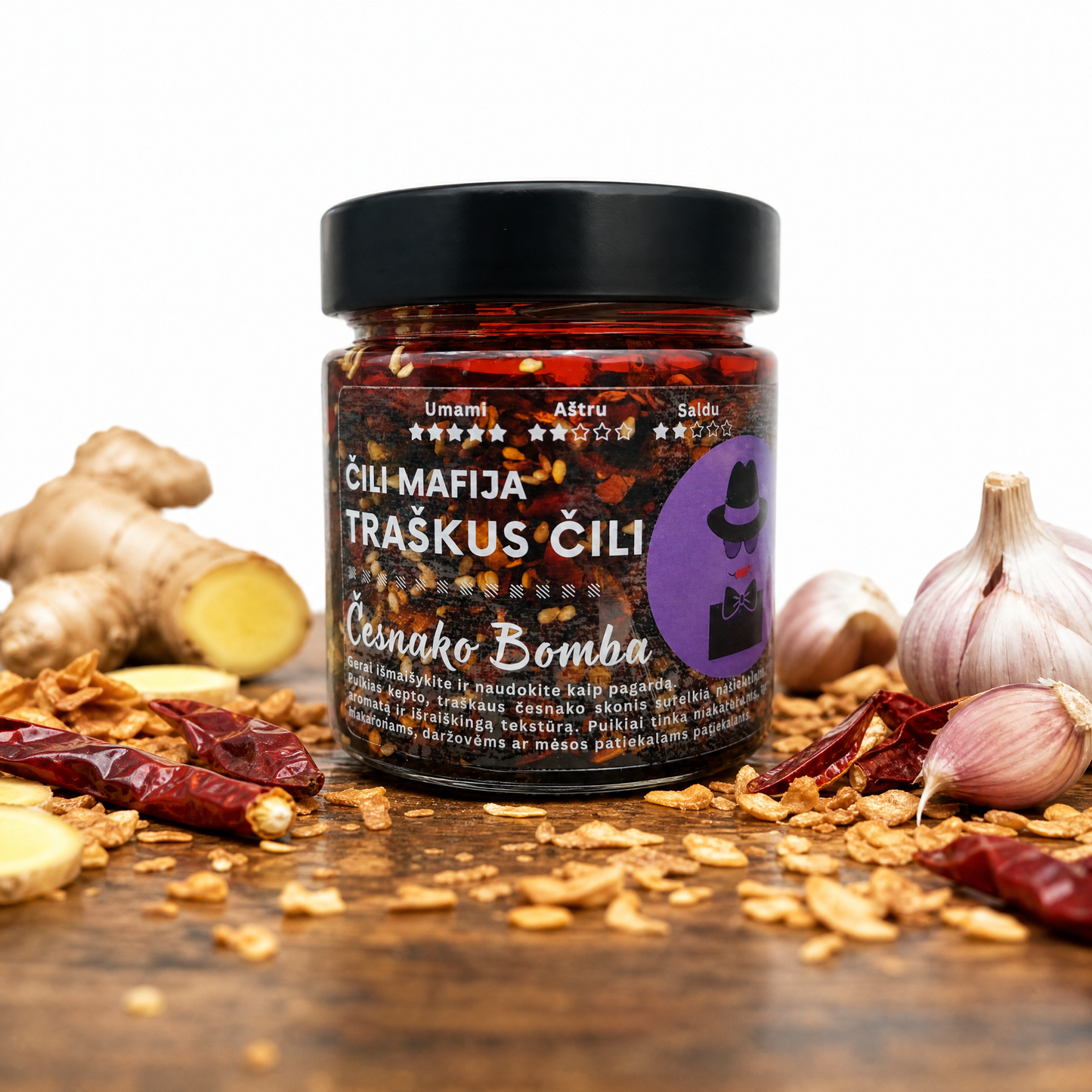 ČESNAKO BOMBA (190g) - Traškus čili aliejus su keptais česnakais