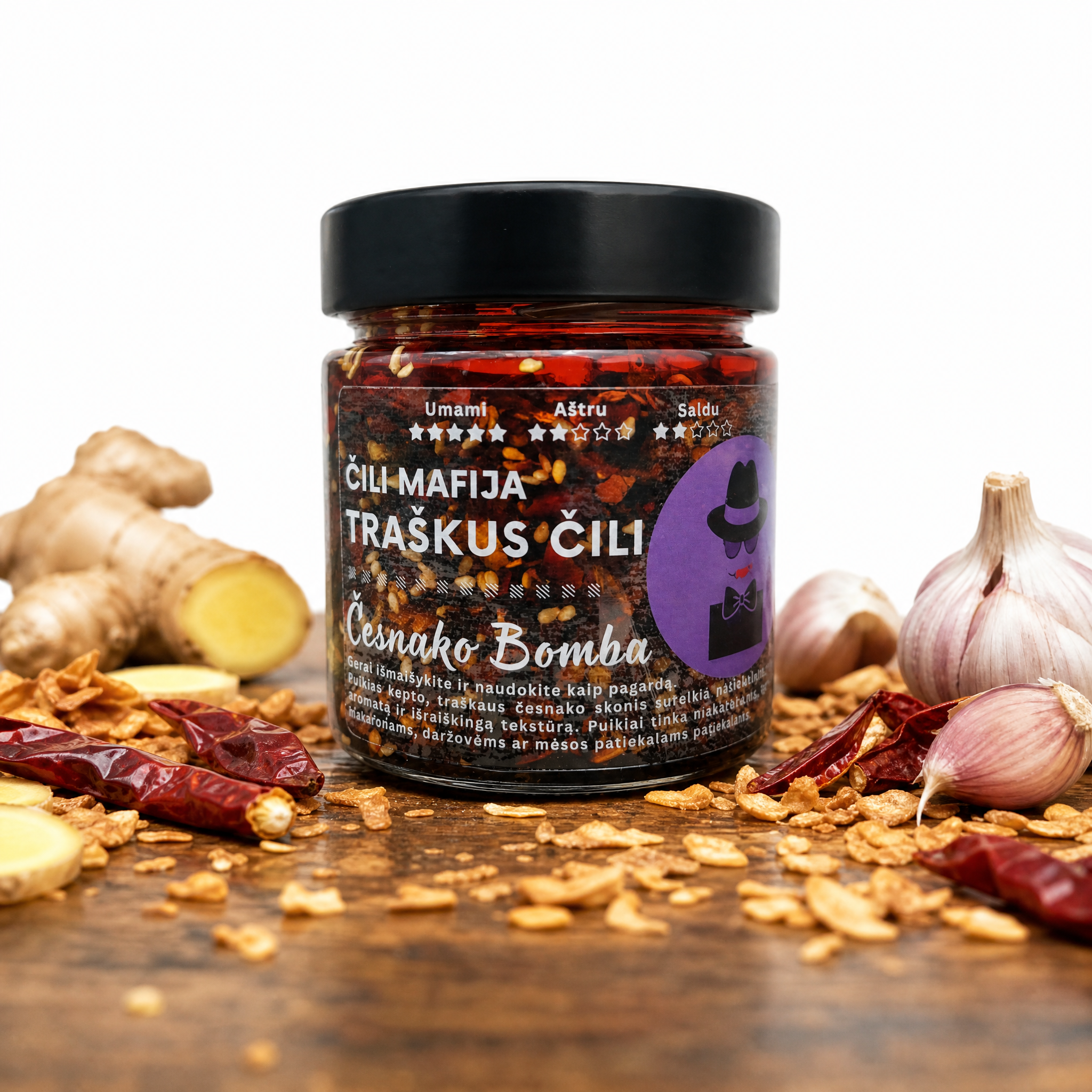 ČESNAKO BOMBA (190g) - Traškus čili aliejus su keptais česnakais