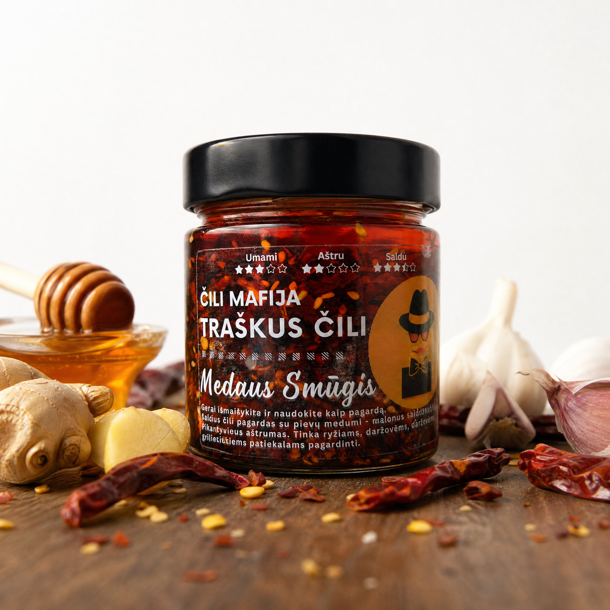MEDAUS SMŪGIS (190g) - Saldus čili aliejus su medumi - Čili Mafija